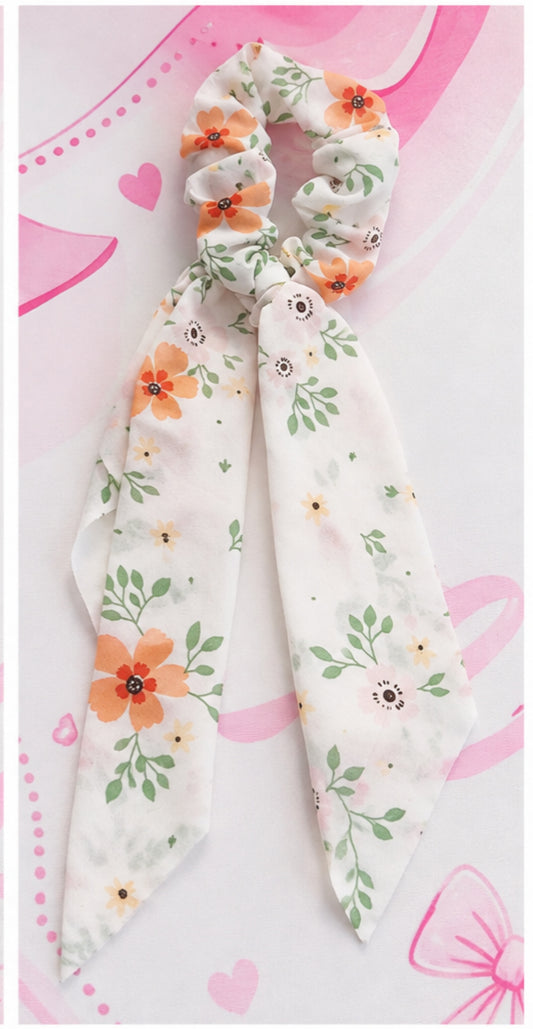 Peach Blossom Garden Tie Scrunchie.